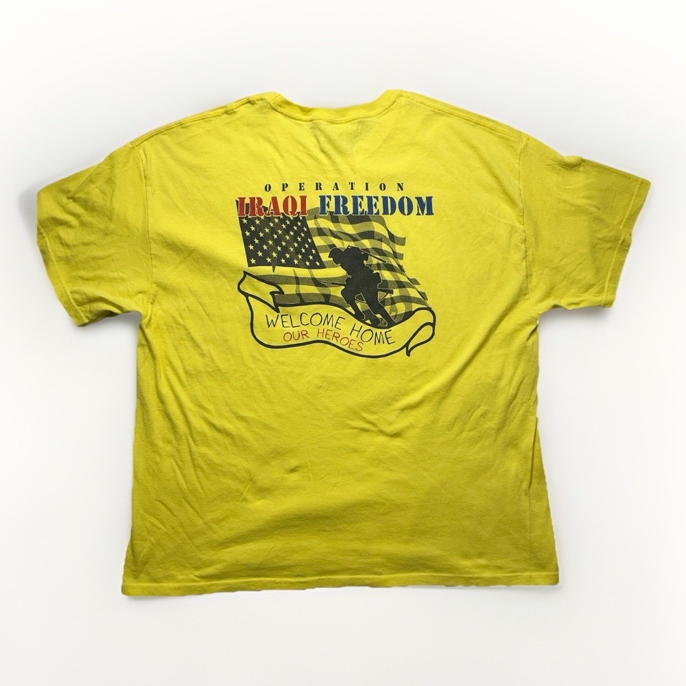 Vintage Y2k Operation Iraqi Freedom T-Shirt 2XL Yellow 875th ENBN 2006 Military